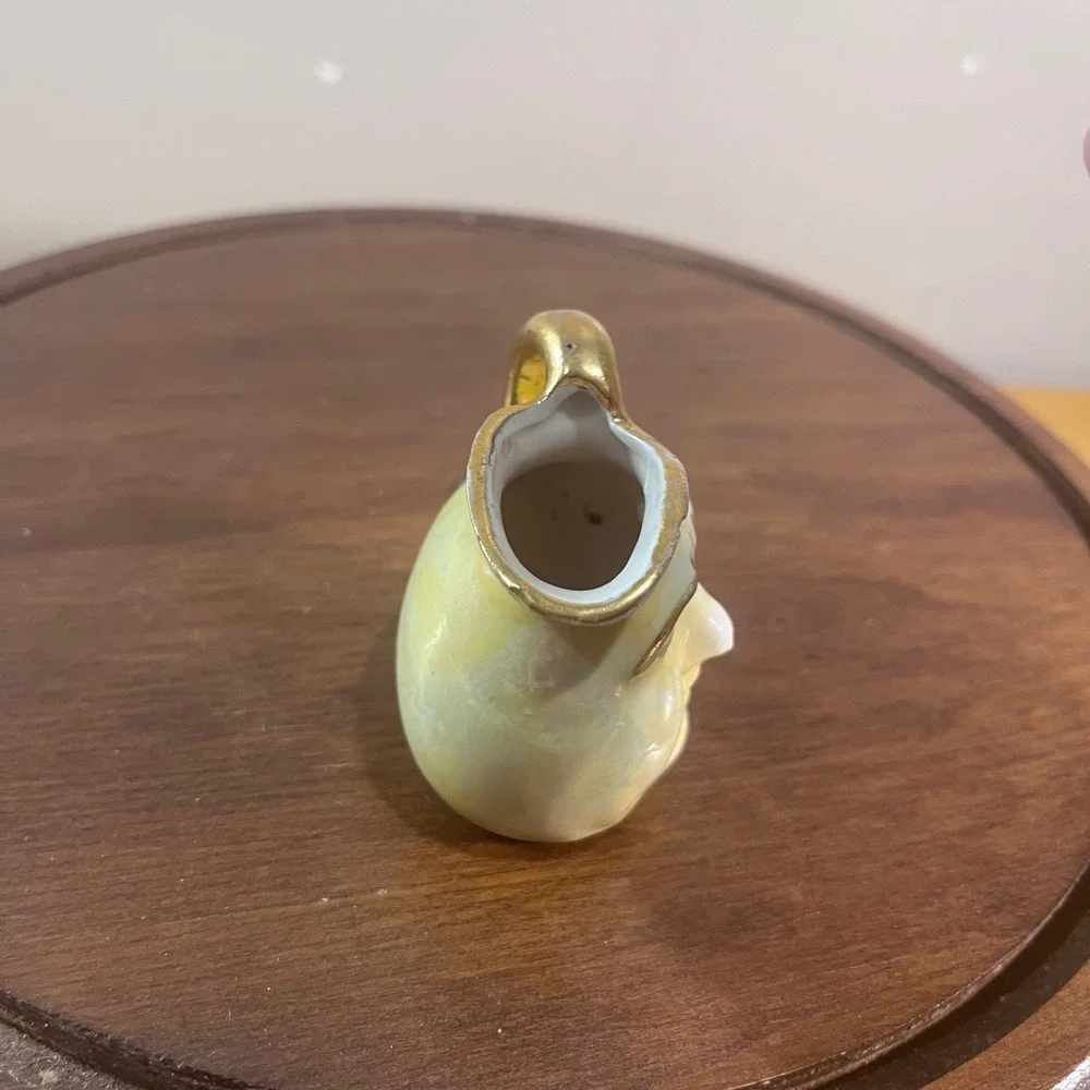 Vtg Man on Moon Face Miniature Creamer Pitcher Yellow Lustre Gold Trim 2.5